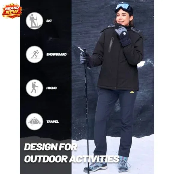 Women's Waterproof Insulated Ski Jacket with Fleece Lining and Hood - Picture 6 of 7